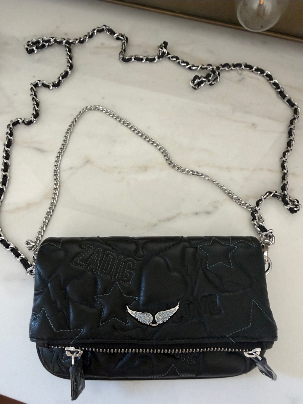 Zadig & Voltaire Black Quilted Leather Crossbody Bag With Silver Chain